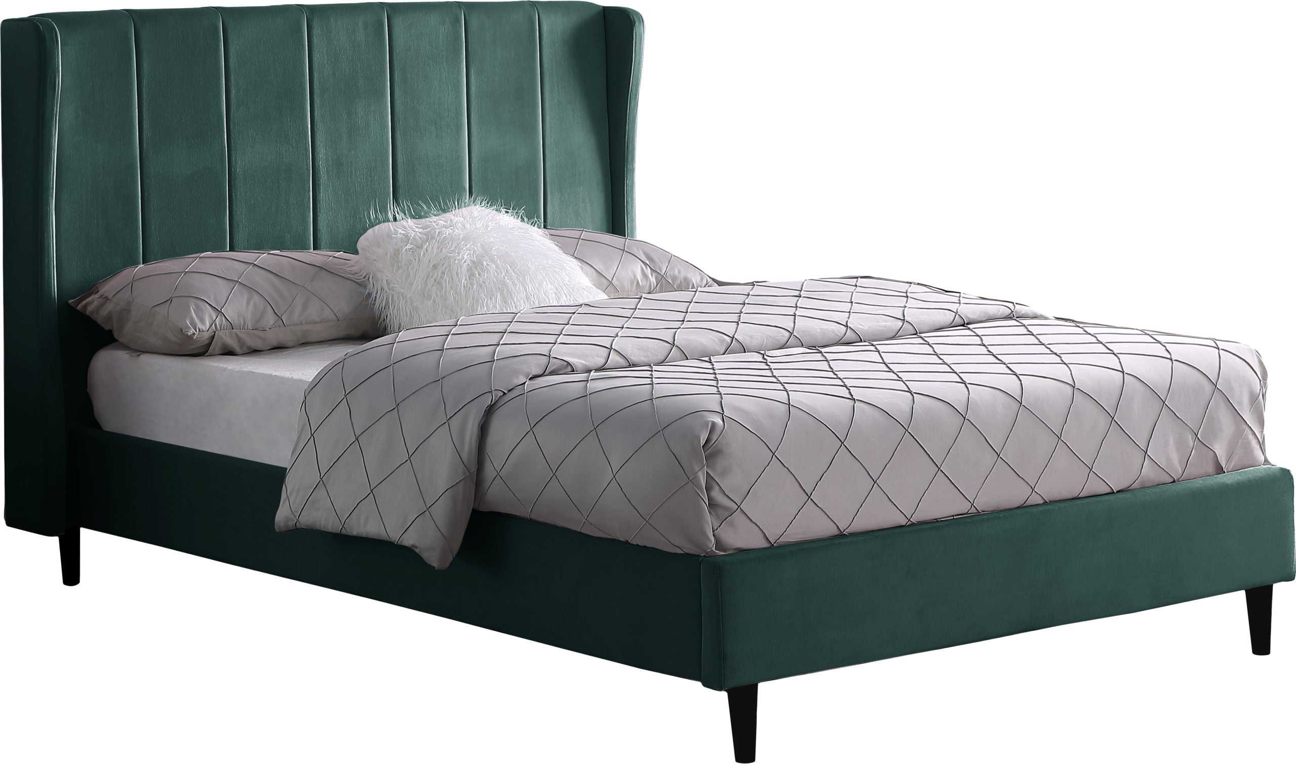Amelia Double Bed - Green Velvet Fabric