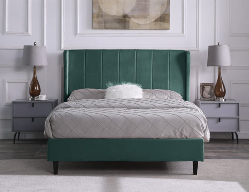 Amelia Double Bed - Green Velvet Fabric