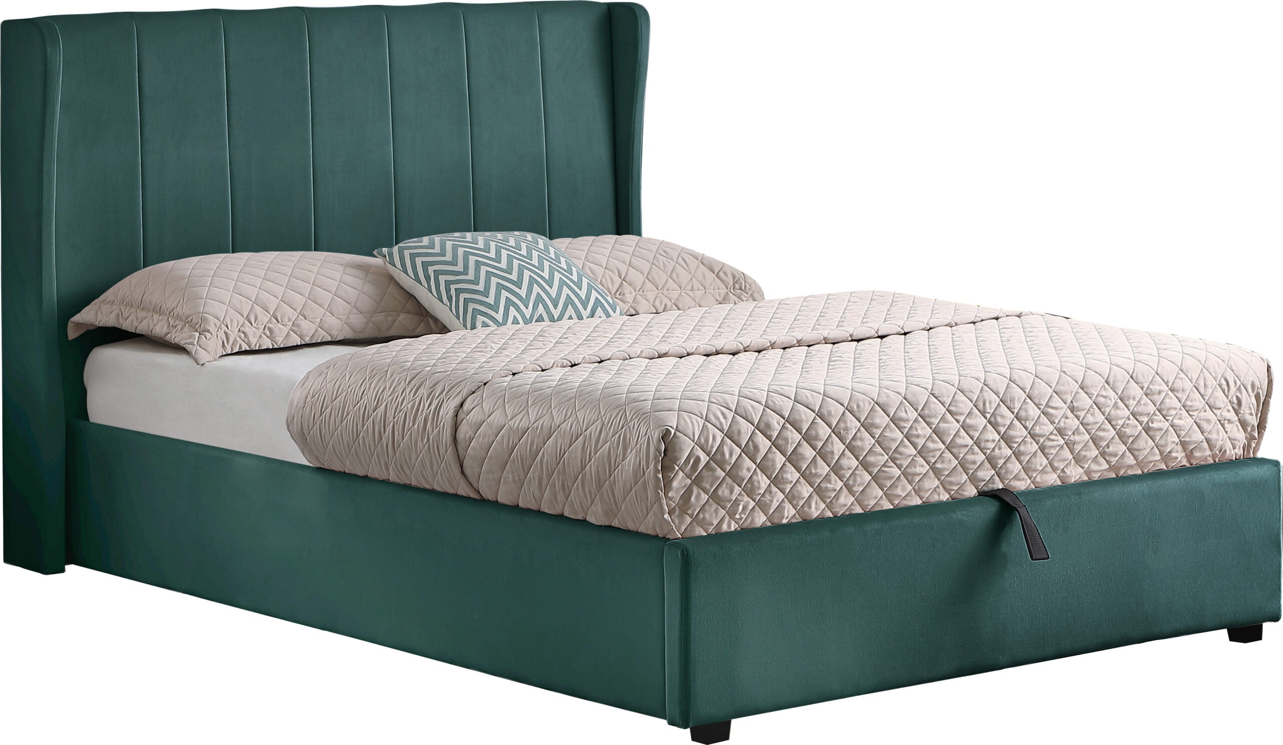 Amelia King Size Ottoman Bed - Green Velvet Fabric