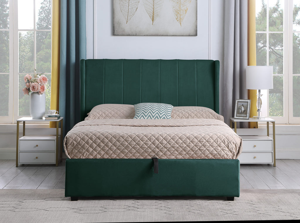 Amelia King Size Ottoman Bed - Green Velvet Fabric