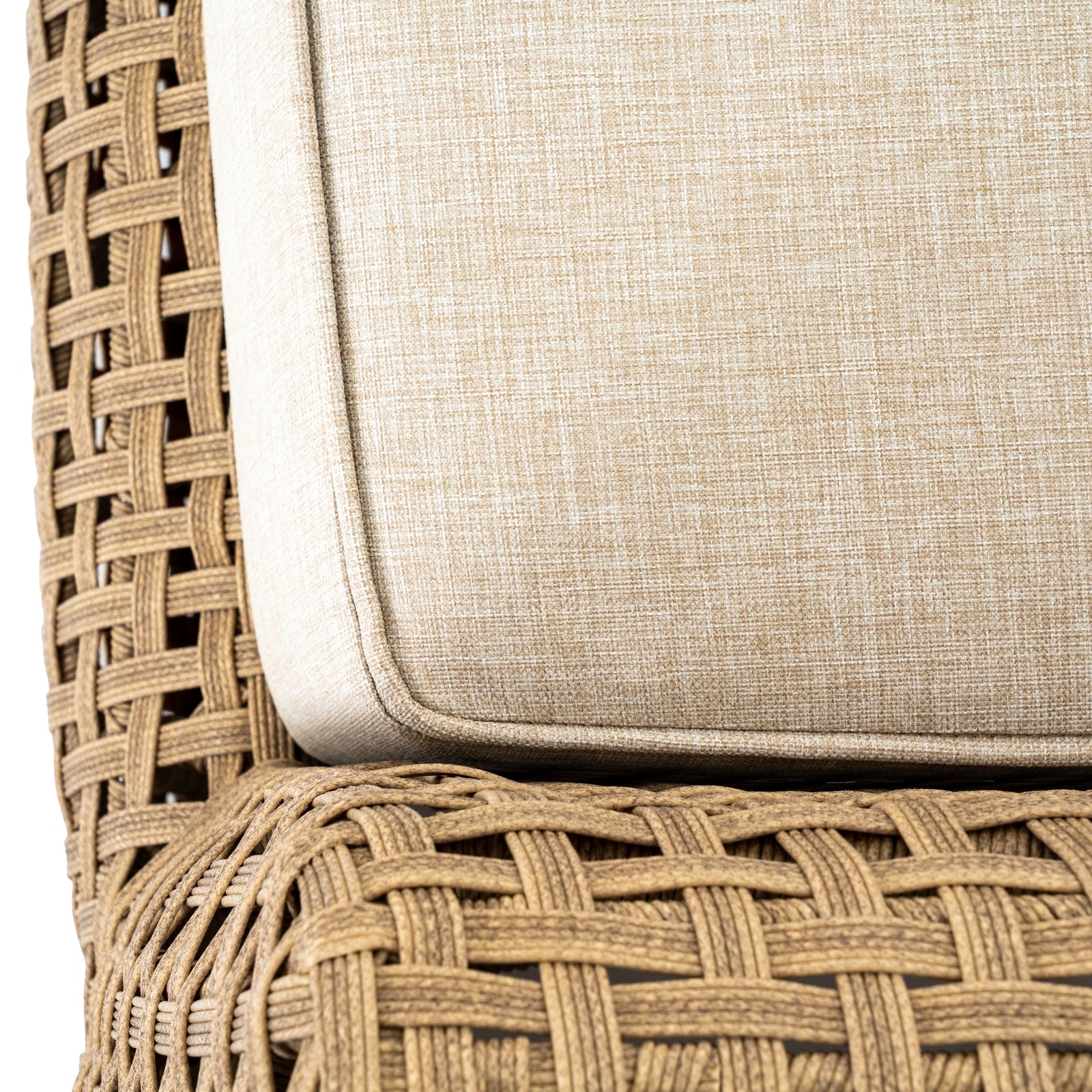 Bloom Collection Outdoor Large Lounge Chair close up of fabric cushion and woven style seat