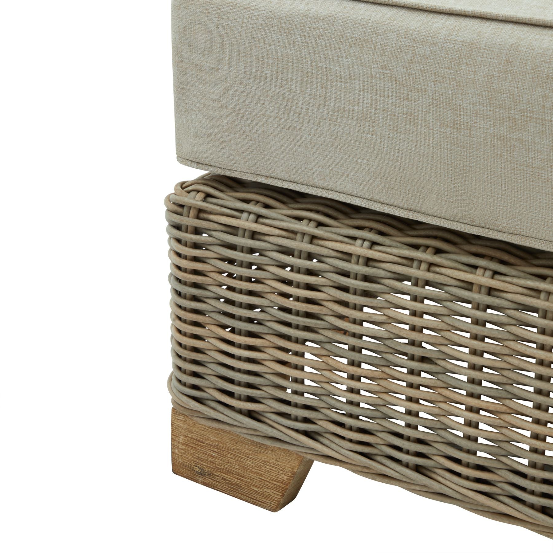Capri Collection Outdoor Foot Stool close up of cusion and woven chair