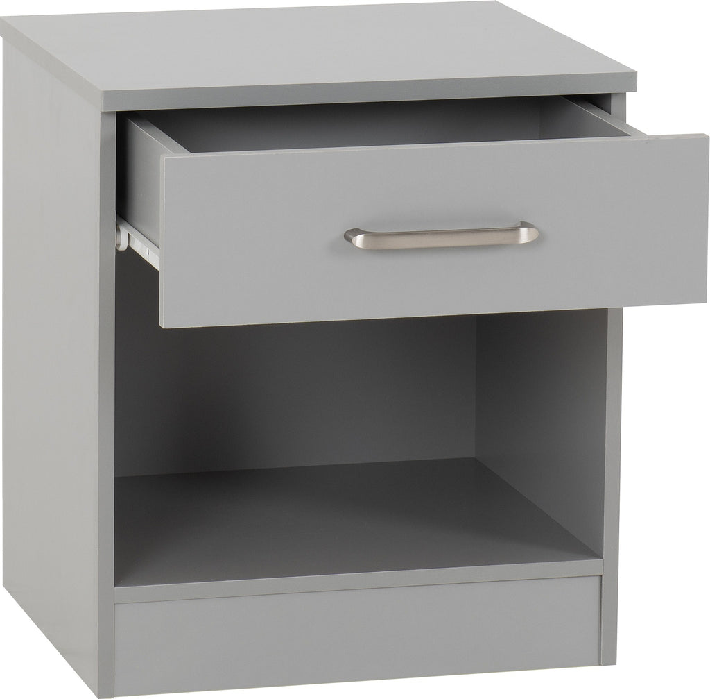 Dakota 1 Drawer Bedside Table - Light Grey