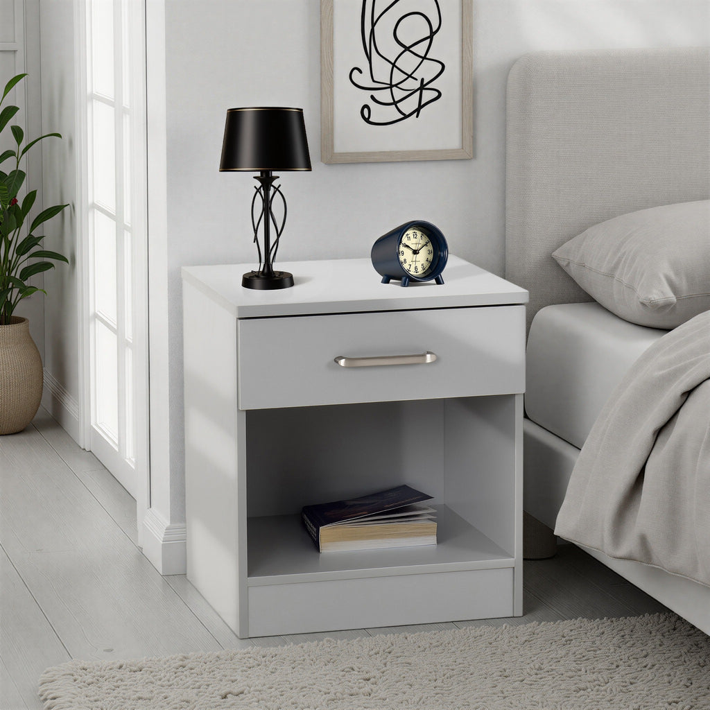 Dakota 1 Drawer Bedside Table - Light Grey
