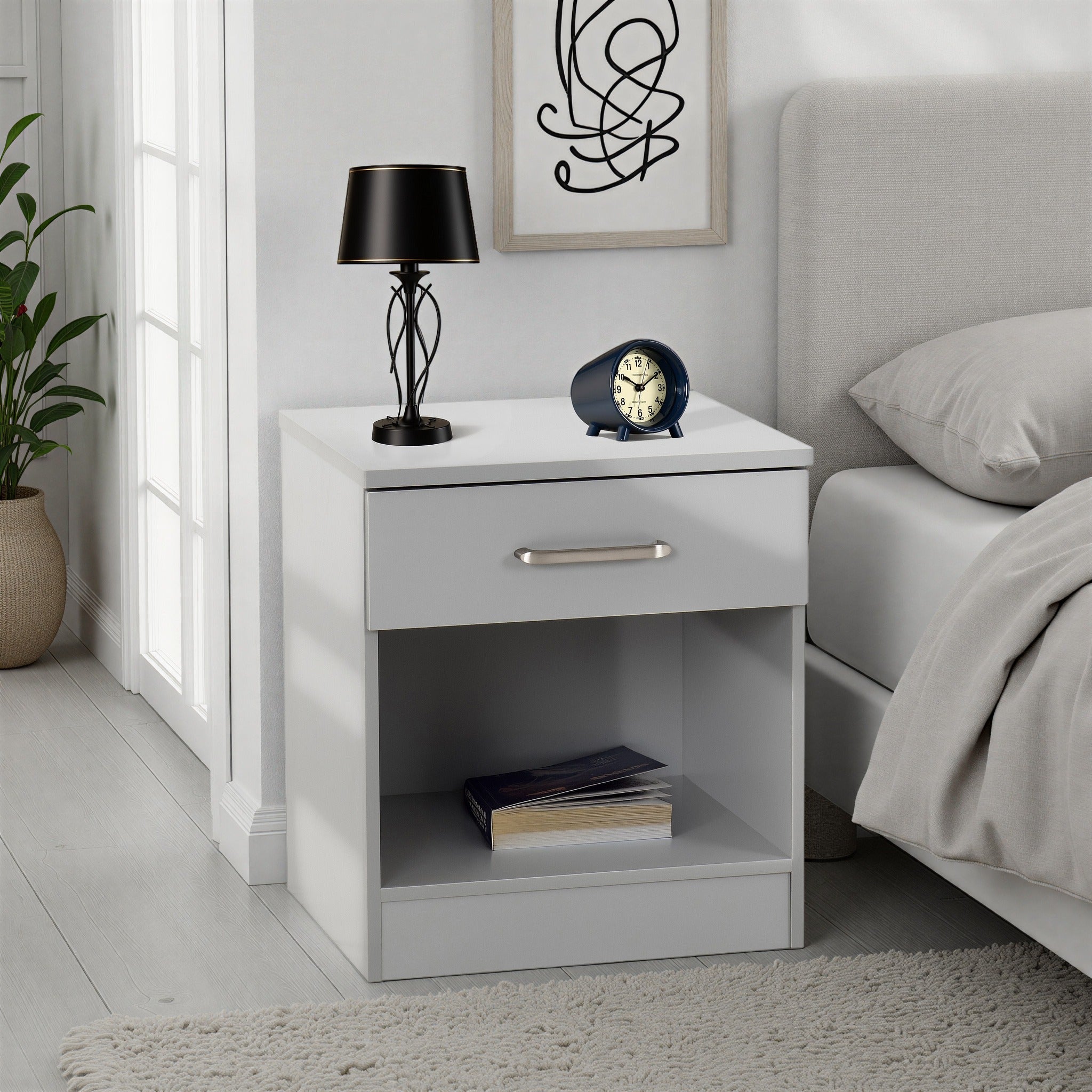 Dakota 1 Drawer Bedside Table - Light Grey