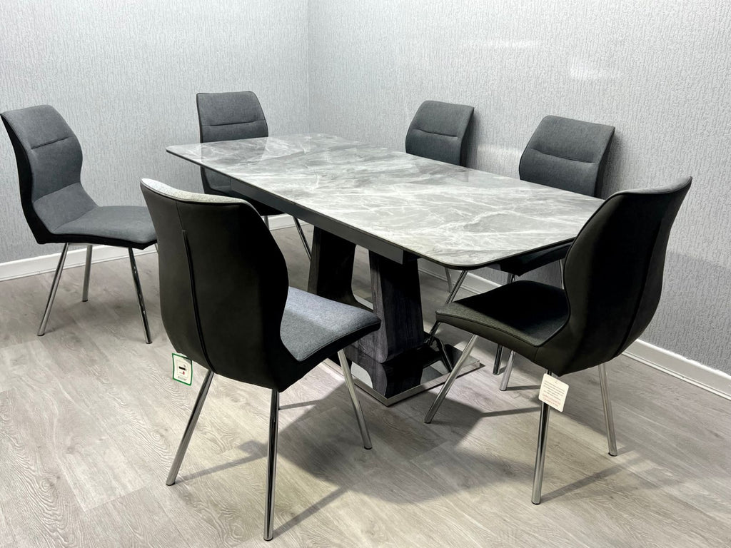 Zermatt Extendable Dining Table Grey Ceramic With 6 Zermatt Chairs