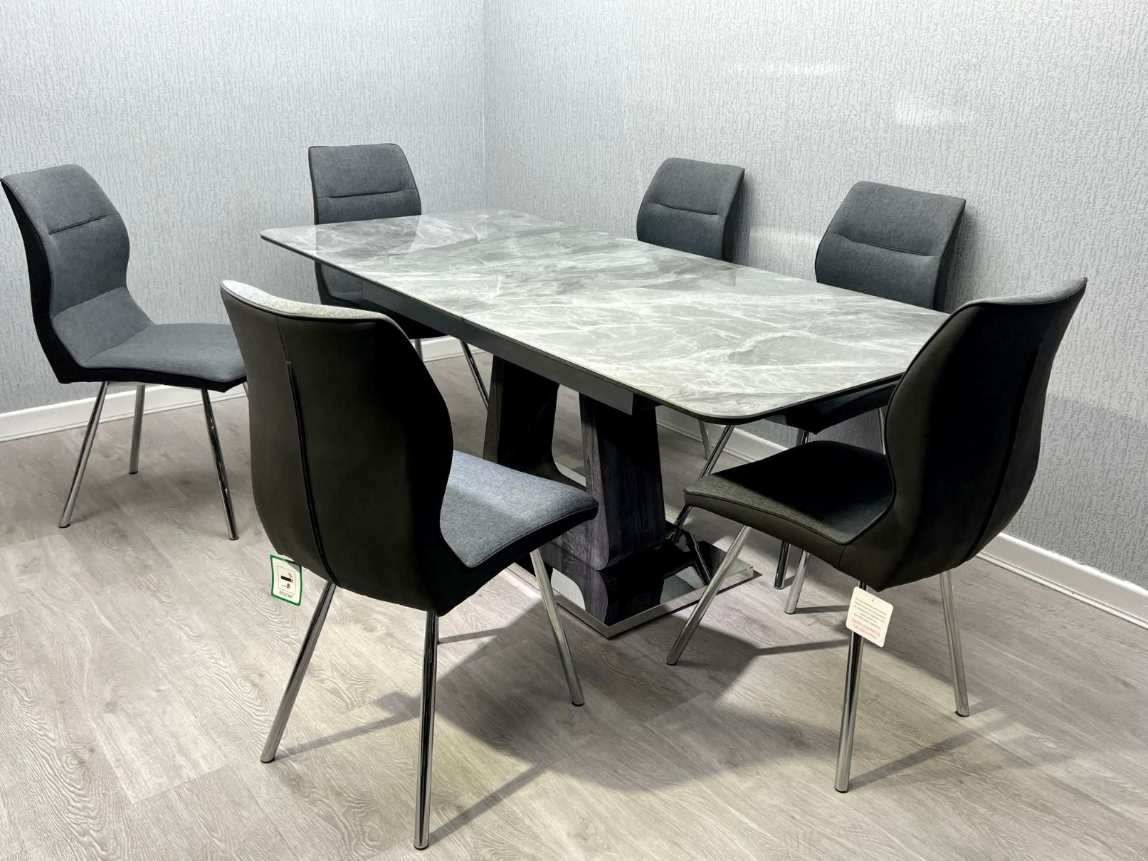 Zermatt Extendable Dining Table Grey Ceramic With 6 Zermatt Chairs