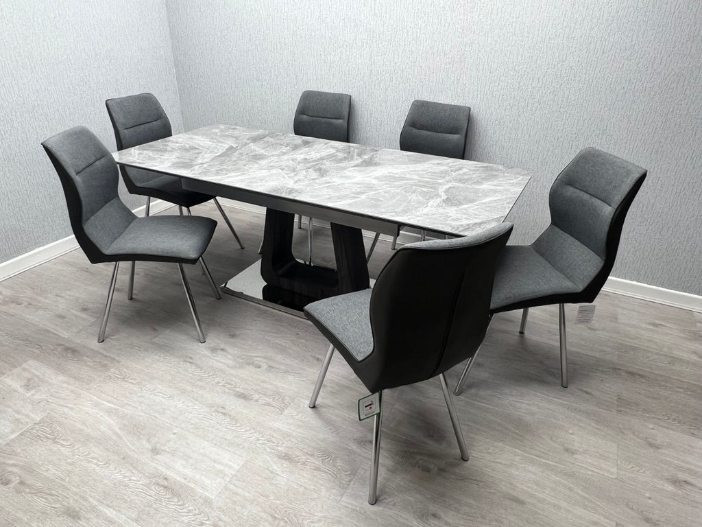 Zermatt Extendable Dining Table Grey Ceramic With 6 Zermatt Chairs