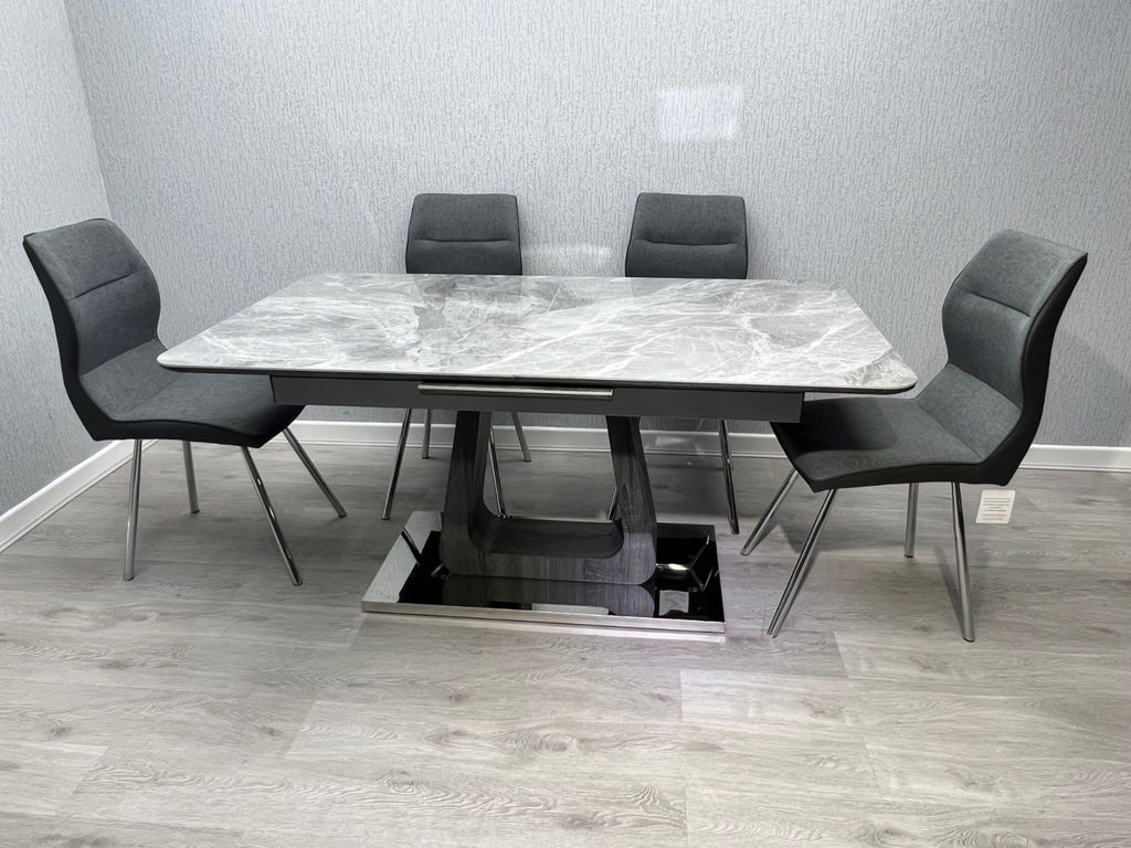 Zermatt Extendable Dining Table Grey Ceramic With 6 Zermatt Chairs