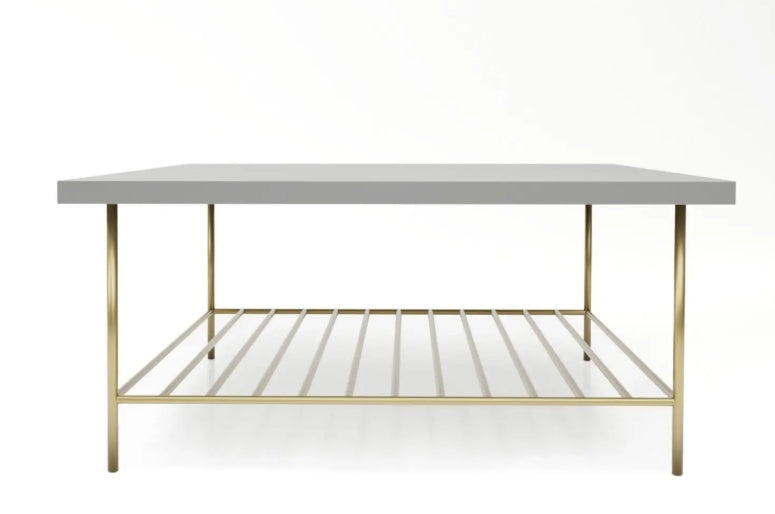 Alberto Square Coffee Table White With Brass Accent