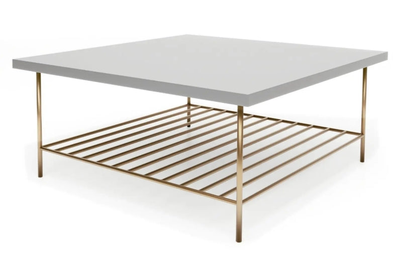 Alberto Square Coffee Table White With Brass Accent