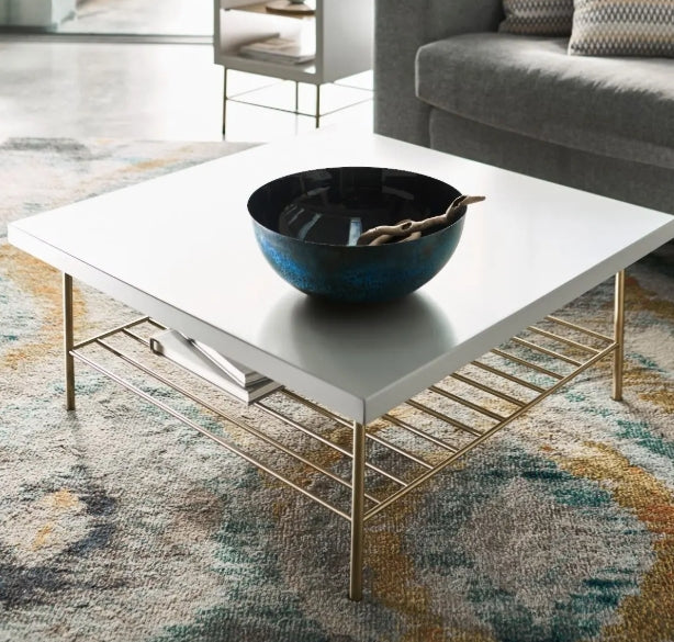 Alberto Square Coffee Table White With Brass Accent