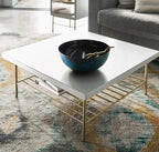 Alberto Square Coffee Table White With Brass Accent