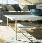 Alberto Square Coffee Table White With Brass Accent