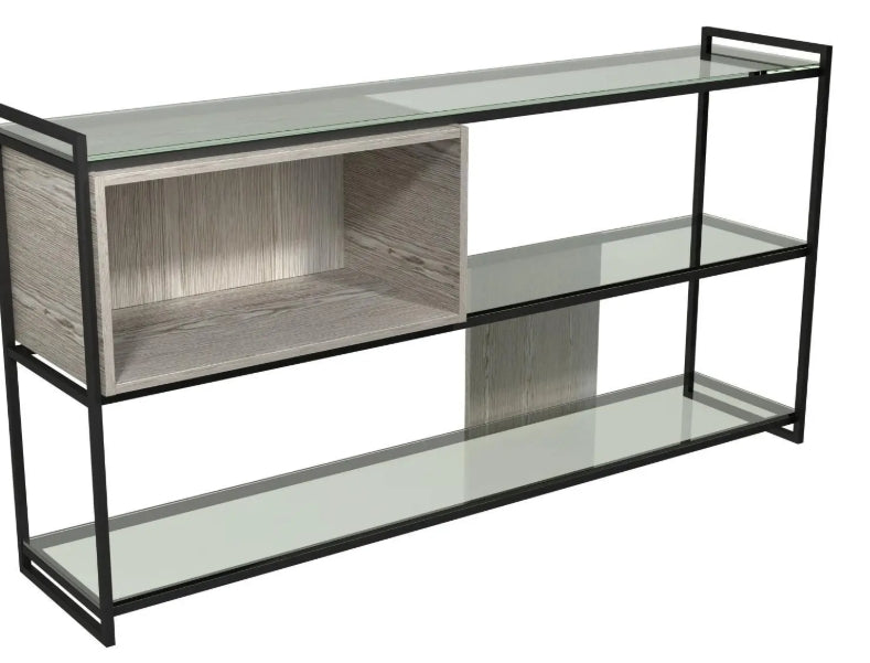 Federico Weathered Oak Veneer & Black Frame Low Bookcase