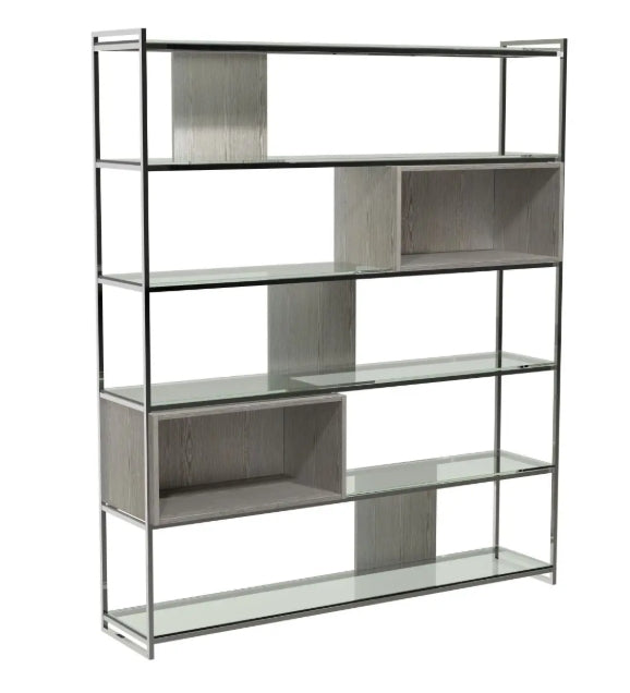 Federico High Bookcase - Weathered Oak Veneer & Polished Frame Bookcase