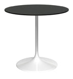 Swan Small Circular Dining Table - Black Glass Top, Gloss White Column & Base