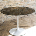 Swan Small Circular Dining Table - Black Glass Top, Gloss White Column & Base