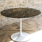 Swan Small Circular Dining Table - Black Glass Top, Gloss White Column & Base