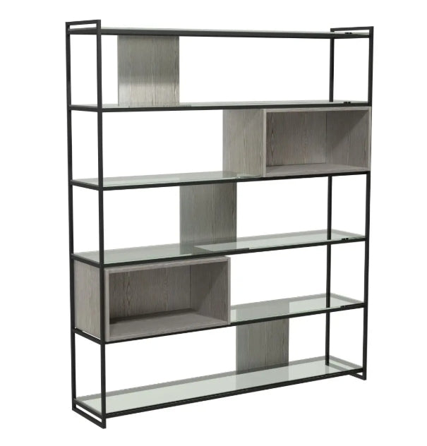 Federico High Bookcase - Weathered Oak Veneer & Black Frame Bookcase