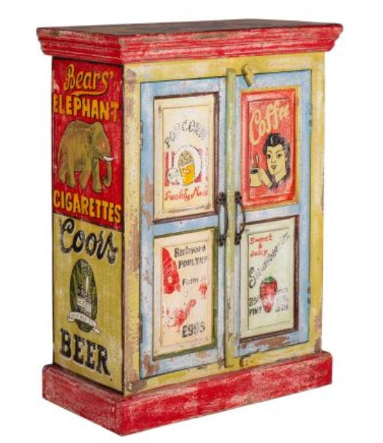 Hand Painted Vintage Ad 2 Door Cabinet
