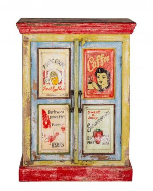 Hand Painted Vintage Ad 2 Door Cabinet