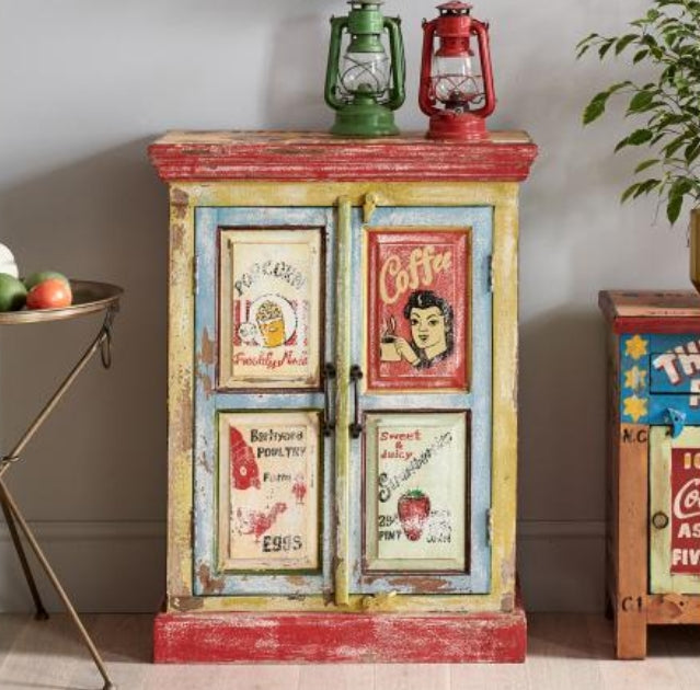 Hand Painted Vintage Ad 2 Door Cabinet