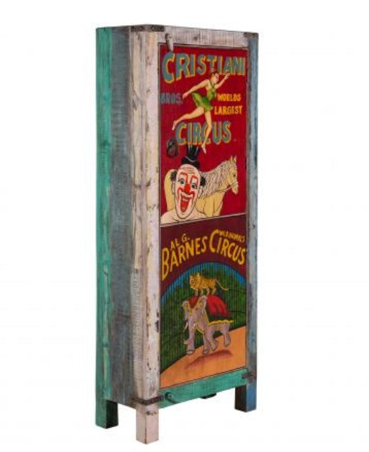 Hand Painted Vintage Circus Ad 1 Door Cabinet