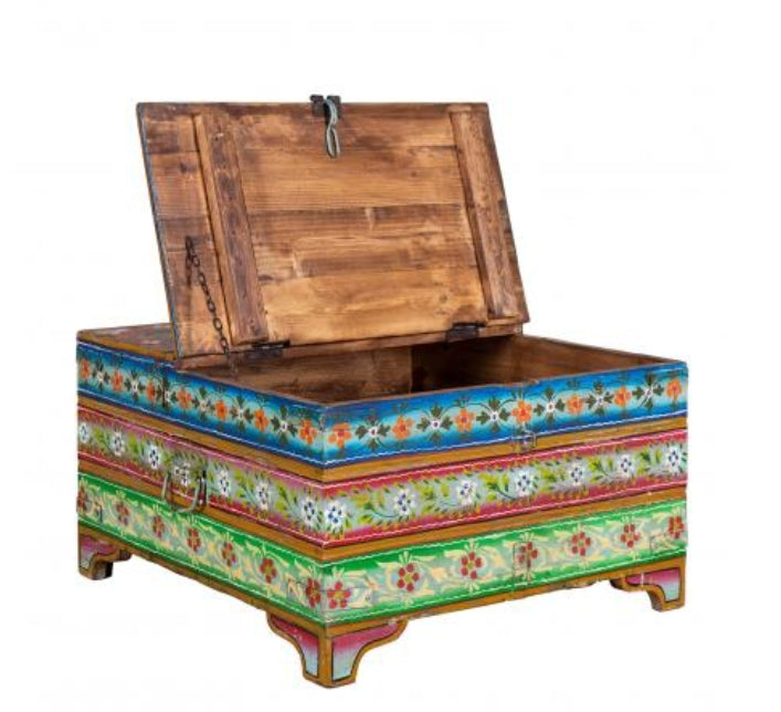 Vintage Hand Painted Coffee Table open